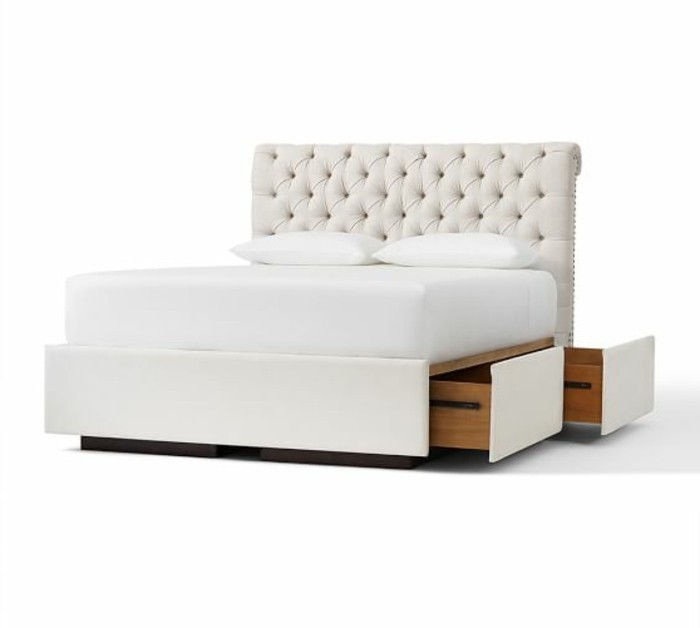 Beyaz arka plan-döşemeli yatak-ile yataklı kutu büyük çekmeceli