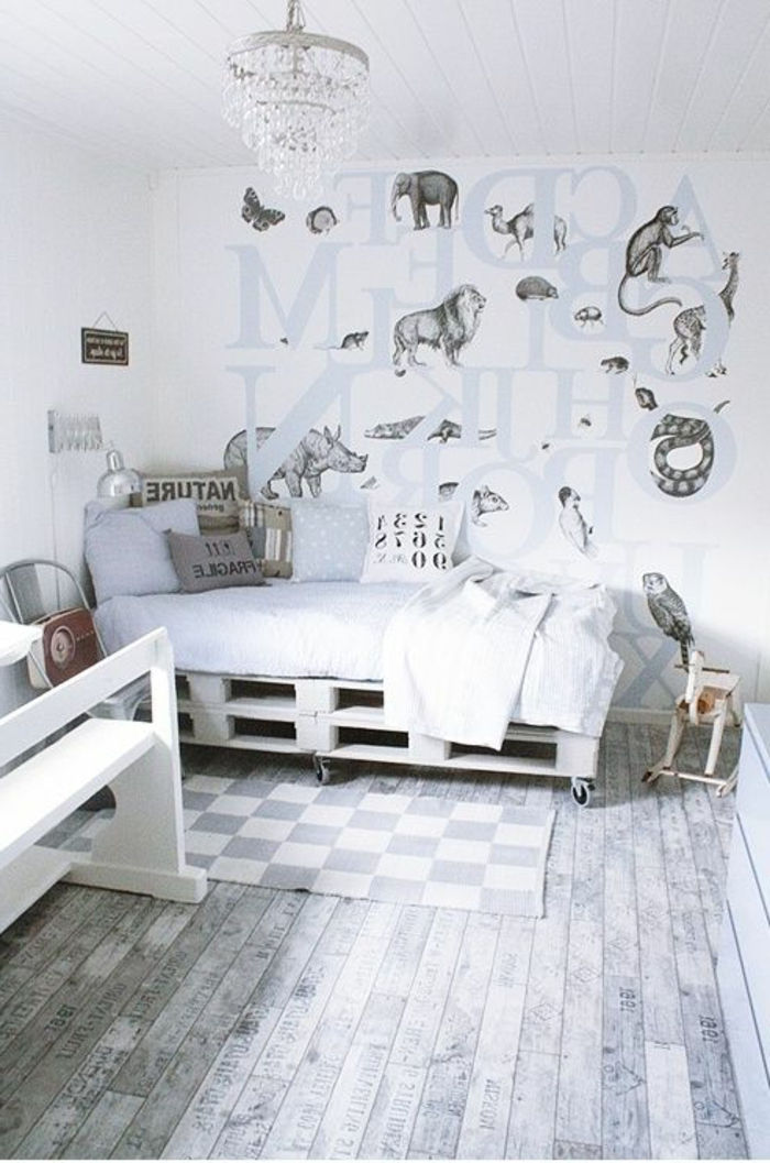 balta Nursery vidinė siena Įspūdingas dizainas-grafikas brėžiniai gyvūnų laukinės lova padėklai liustra kristalai