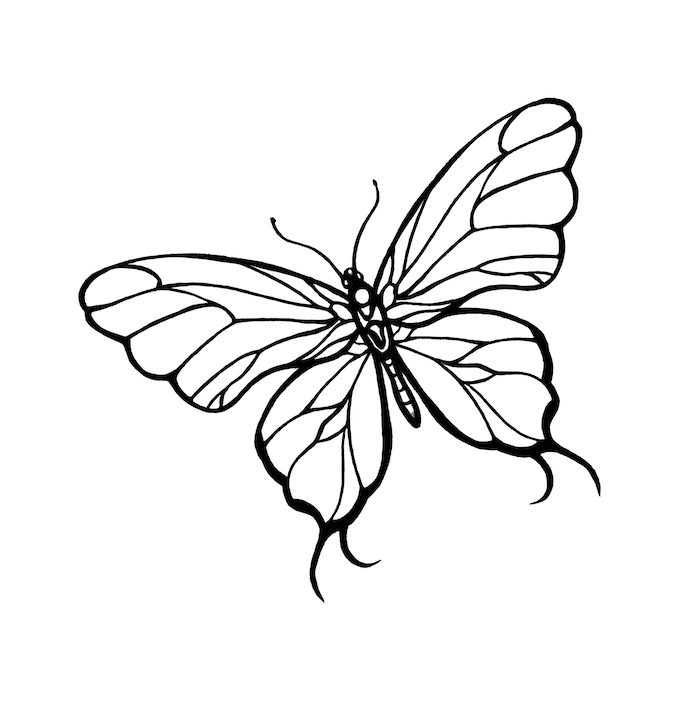 en hvit, vakker, flygende sommerfugl med store hvite vinger - ideen til temaet tatoveringsfyler