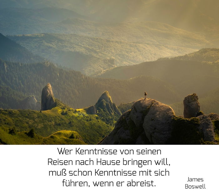 aici este o imagine de basm cu un bărbat călător și munți și o zicală de gândire a lui James Boswell