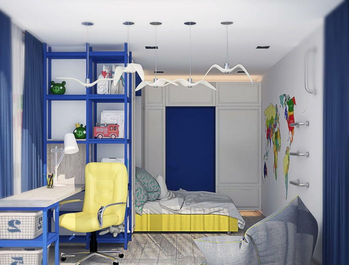 idei de cameră pentru copii pentru a proiecta scaun galben colorat perete decaljează idei pentru a inspira
