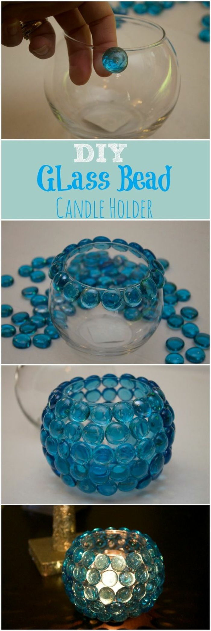 Decore redondo vaso de vidro com strass azuis