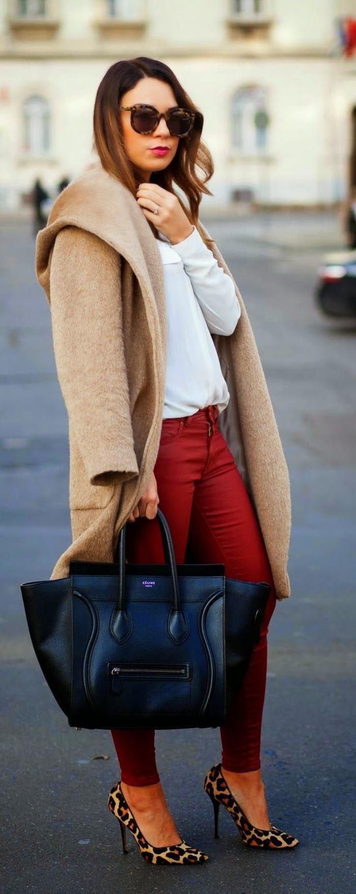 zimná bunda dámska Karamel Farba Červené nohavice topánky so vzorom zvieracej