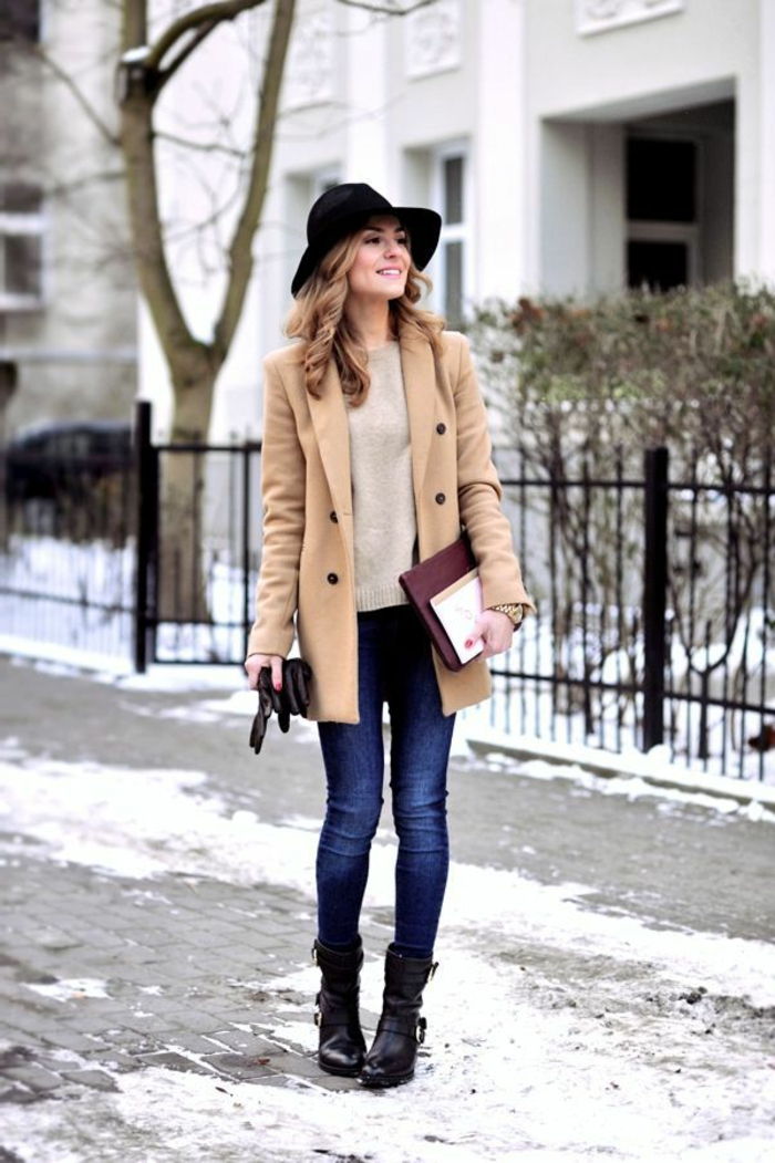 zimné bundy-for-ženy-džínsy-a-hat