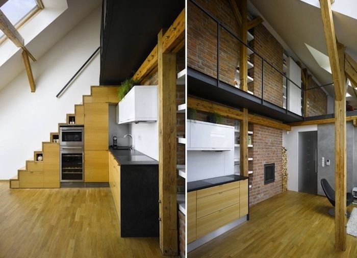 stogo kambarys įrengė puikius tos pačios kambario virtuvės dizaino idėjų spintelių nuotraukas