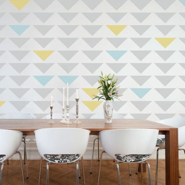trikampio dailininko šabloną, skirtą kūrybiniam sienų dizainui valgomajame