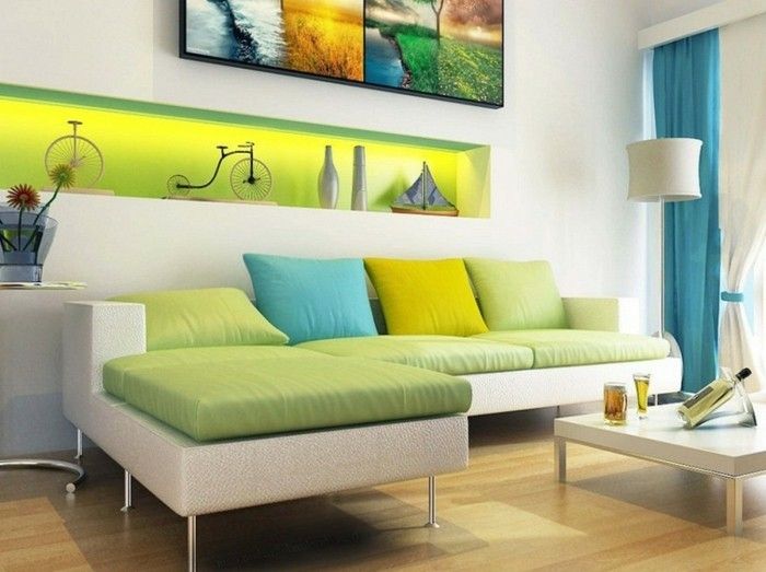 okras-moderne-stue-fargekombinasjon utseende-grønt-lys-stue