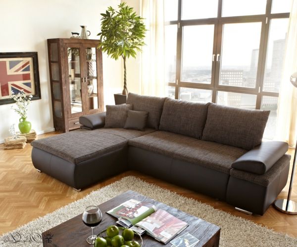 stue-set skinnsofa-design-komfortabel-sofa-brun-vakre-etablering ideer-for-the-stuen