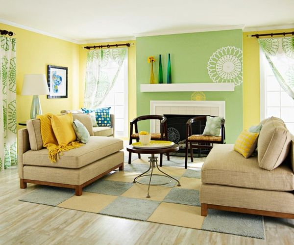obývacia farebný dizajn-žlto-zelenej kombinácii koberec