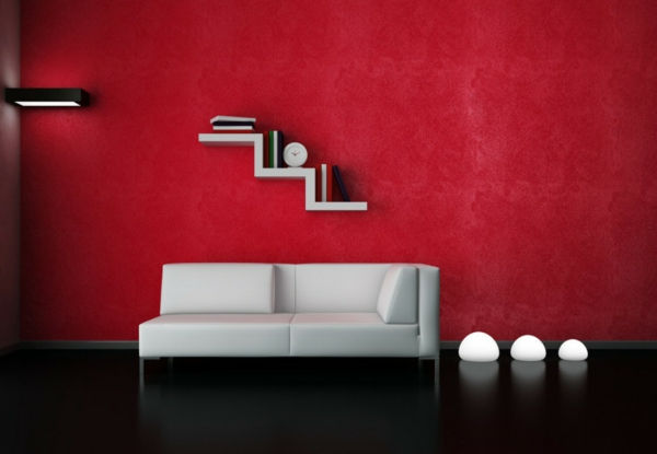 oturma odası-tasarım-salon-set-einrichtugsideen-oturma odası modern duvar tasarımı beyaz-divan-kırmızı-duvar