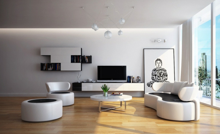 obývačka-inšpirácia-bielo-wall-moderné kusy nábytku