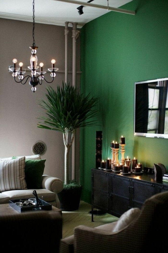 obývacia stena návrhu moderné stena vo farbe zeleno-hnedá