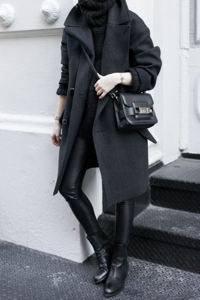 ull coat damer tröja leggings-svart