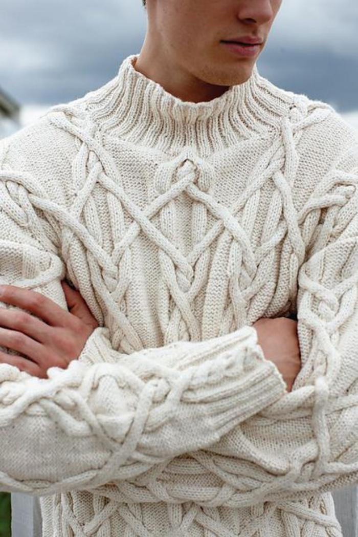 knitwear-para-homens-irlandês cor Knitting padrão de cor bege