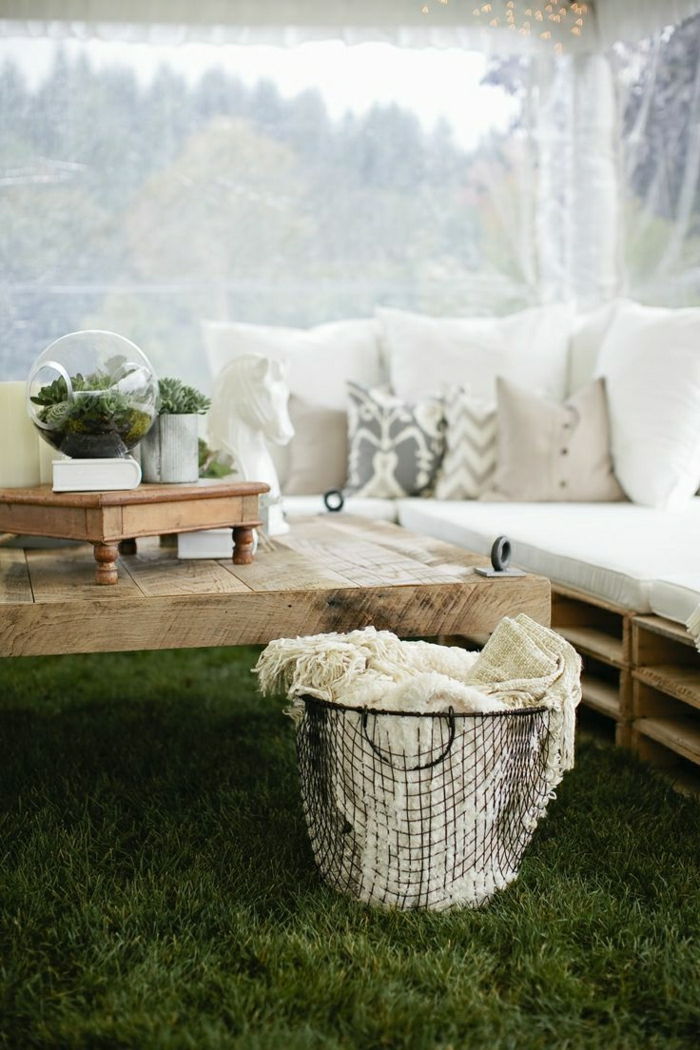 canapea frumoasă grădină-design-iarba de la masa de cafea palet Bucket pătură rustic elegant