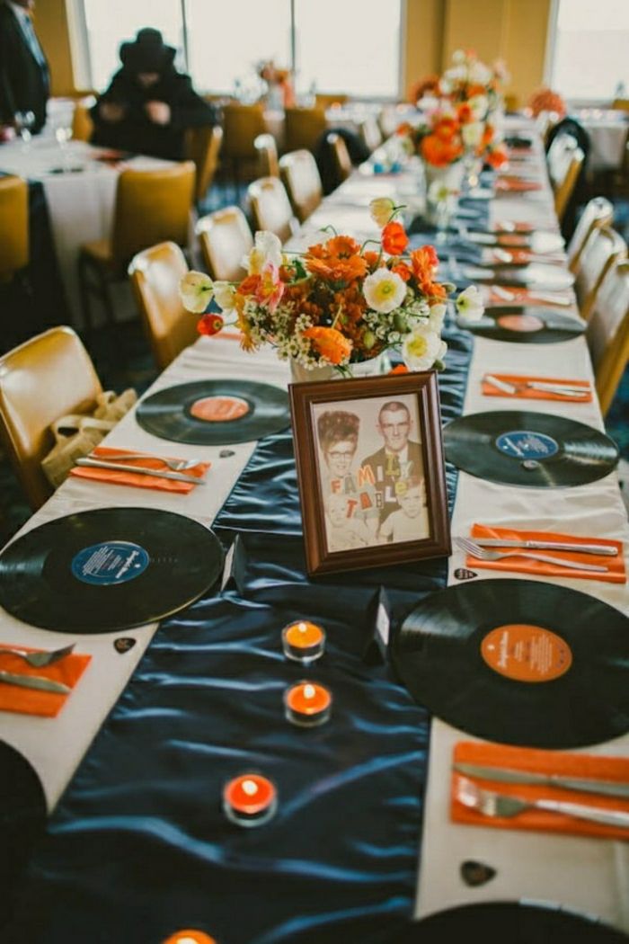 Piękna dekoracja stołu Flower gramofon rekordy Candle Zdjęcia
