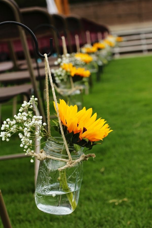 flori-in-galben-culoare-floarea-soarelui din sticla frumos-Blumendeko-vară