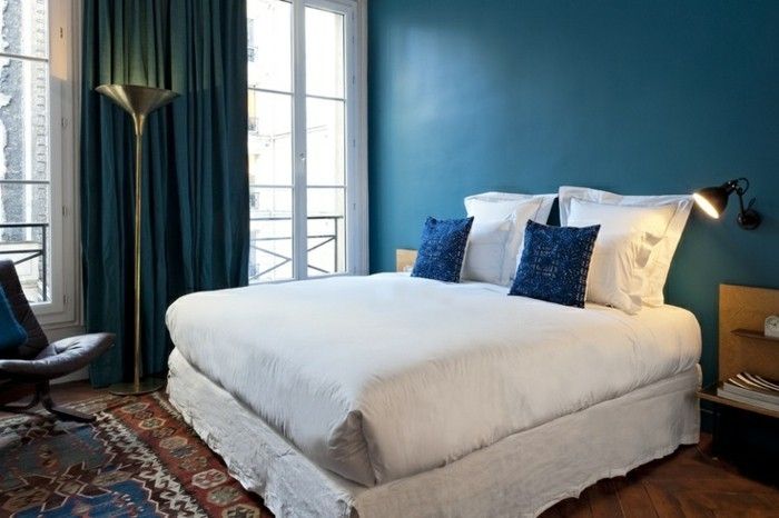 colore della parete bella-piccolo-camera da letto-set blu-grigio