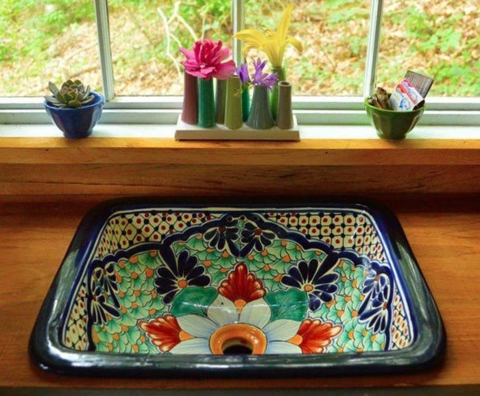 Ceramice frumos-mexican afundă flori Idei de baie