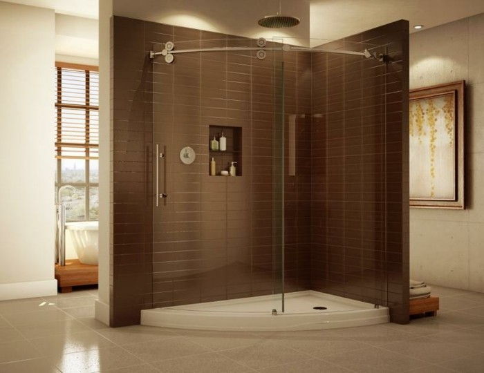 krásny model, kúpeľňa, sprchovací kút elegantný-of-sklo