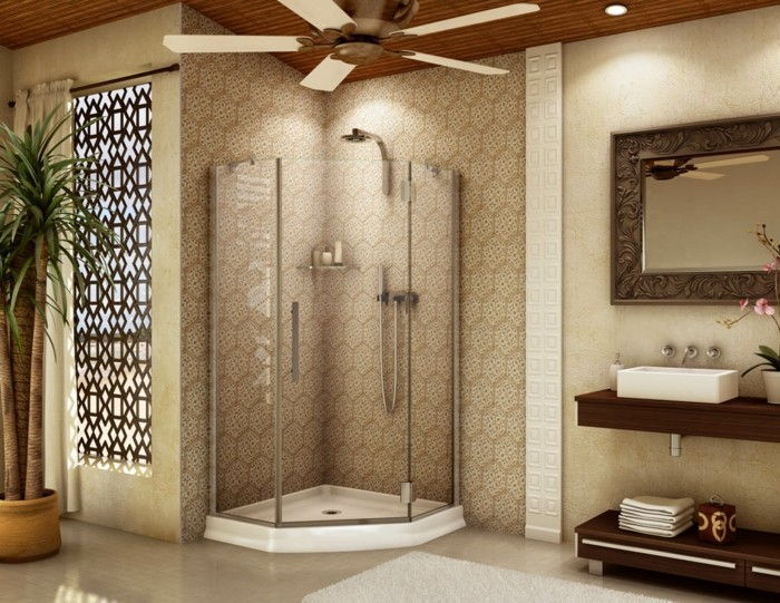 krásny model kúpeľne-sklenená stena-sprchovací béžovej