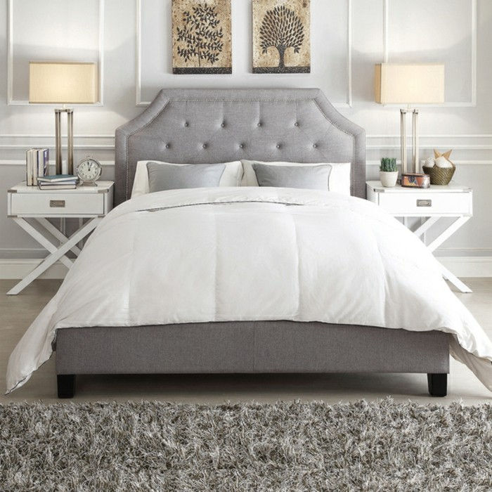 frumos dormitor paturi box-cu-tapițate paturi și lenjerie de alb-