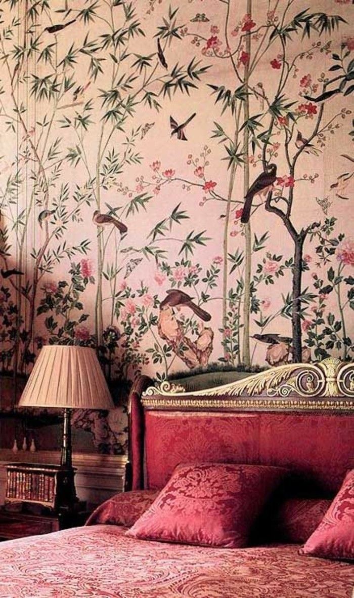 Krásna-tapety-design-les motívy Red posteľná zlatý rám