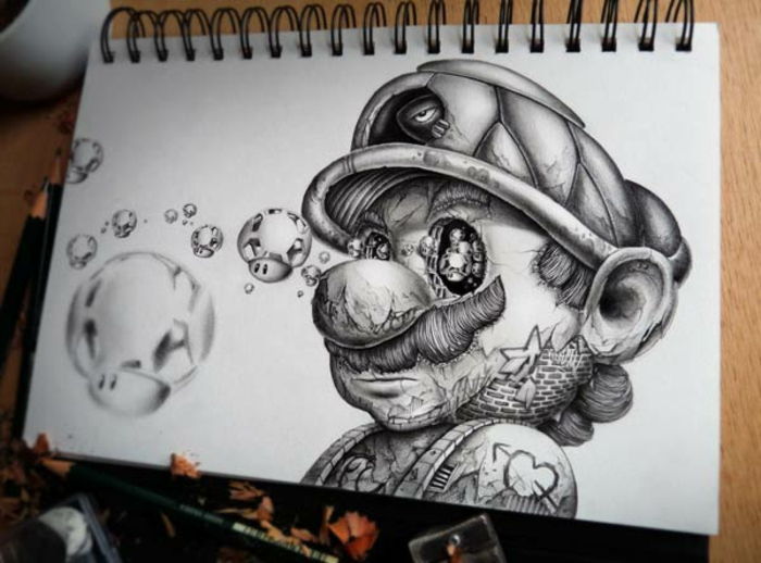 Rysunki-z ołówka Mario-bemalung
