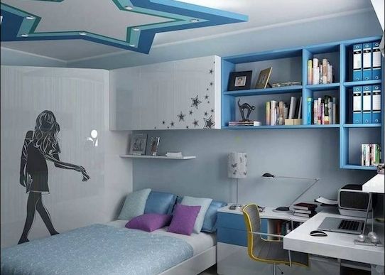 ungdomsrumsmöbler i blå hyllor och lådor tjejrum i blått varför inte - tonårsflickan idé skapande