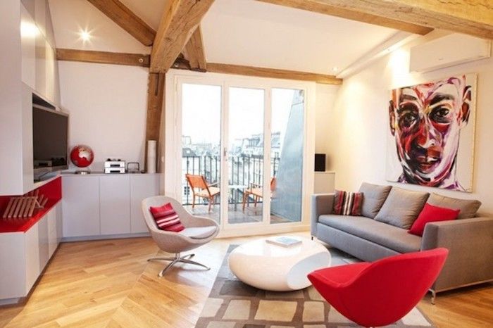 Manjši stanovanje nastavi Siv in rdeči kombinirani kontrasti doma Moderno stanovanje