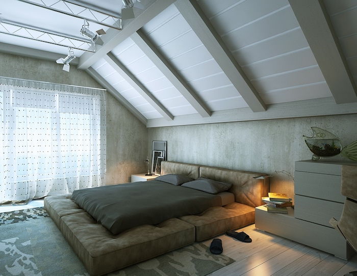 slankiojantis miegamasis dizainas idėja didelis lova užuolaidos nakvyne staltiesė flip flops
