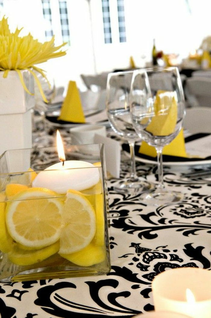 citrón-deco krásny-Design-sviečky vo vode